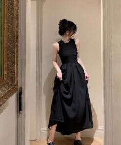 Black sleeveless french retro temperament hepburn dress | 8011 - Image 5