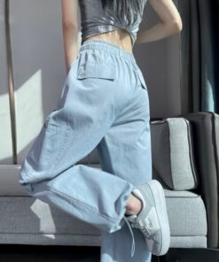 cargo pants binding, wide legs, two high-waisted slacks, sweatpants women | 7005