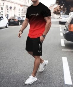 3D Digital Printing Simple Letter Gradient T-shirt Two-piece Suit Men | 1121 - Image 42