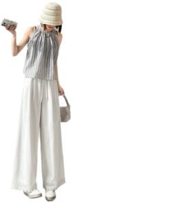 new high waist wide leg straight leg pants | 7006 - Image 5