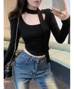Design Sense Retro Sexy Halterneck Waist Long Sleeve T-Shirt | 9021 - Image 13