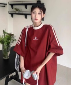 Alternative view of Cotton Korean version of the student design sense niche shoulder T-shirt | 8504