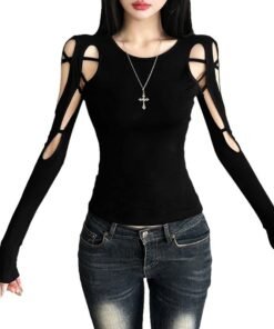 new women's temperament commuter mesh structure hollow solid color trim top | 9010 - Image 5