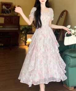 First love, French square neck, romantic floral chiffon dress, | 8020 - Image 10
