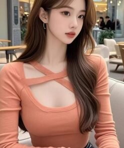 Pure Lust Sweet and Spicy Style Square Neck Cross Long Sleeve T-Shirt | 9029 - Image 3