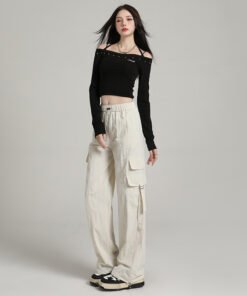 high-waisted casual wide-leg trousers, windproof and waterproof paratrooper pants tide | 7003 - Image 6