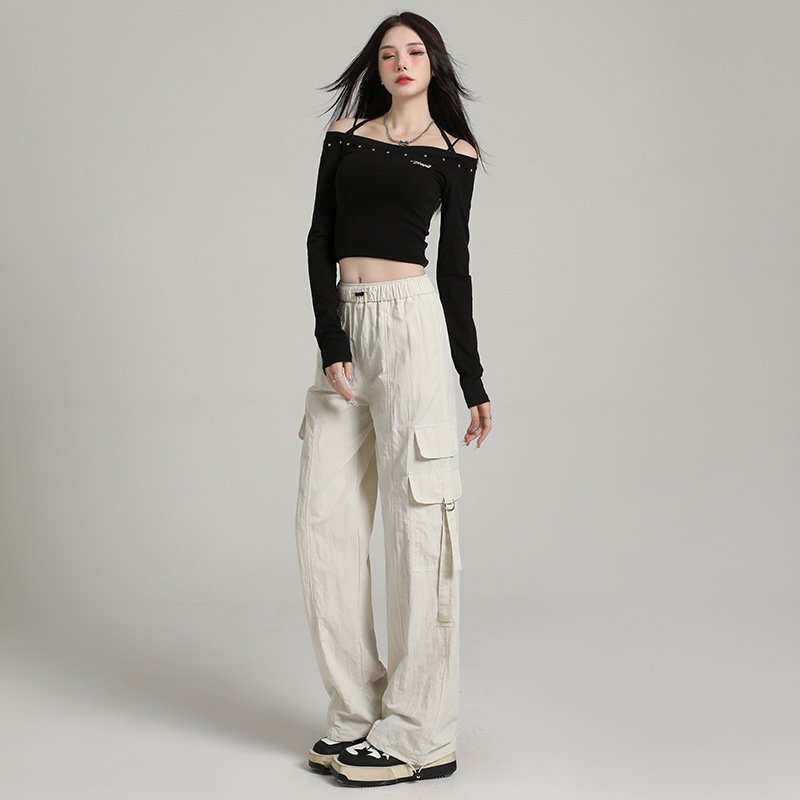 high-waisted casual wide-leg trousers, windproof and waterproof paratrooper pants tide | 7003 - Image 9