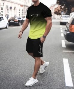 3D Digital Printing Simple Letter Gradient T-shirt Two-piece Suit Men | 1121 - Image 48
