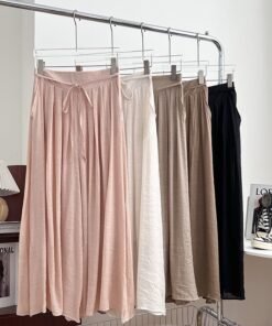 solid color tie-up high waist, thin pleated pants, draped wide leg pants, slacks, sweet | 7009 - Image 3