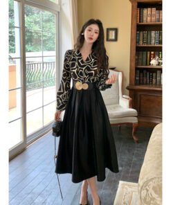 new temperament stitched satin fashion dress with belt | 8009 - Image 8