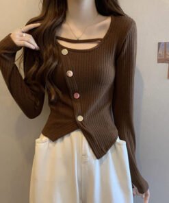 long sleeve buttons, female fat sister, slim and thin, short inner top | 9023 - Image 3