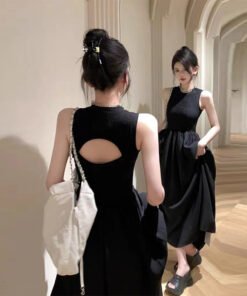 Black sleeveless french retro temperament hepburn dress | 8011 - Image 10
