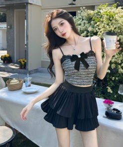 Alternative view of wind bow camisole top women's hakama dress fashion design sense two-piece set | 8019