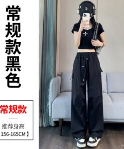 cargo pants binding, wide legs, two high-waisted slacks, sweatpants women | 7005 - Image 11