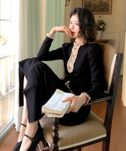 fashionable ladies black small fragrance suit skirt 8006 - Image 4
