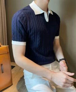 Knitted short-sleeved T-shirt men's spring and autumn | 8518 - Image 4
