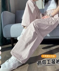 cargo pants binding, wide legs, two high-waisted slacks, sweatpants women | 7005 - Image 4