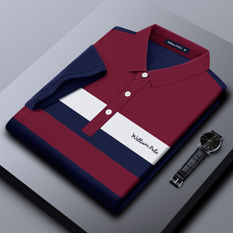 POLO shirt elastic polo shirt striped short-sleeved | 1096