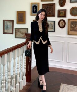 fashionable ladies black small fragrance suit skirt 8006 - Image 5