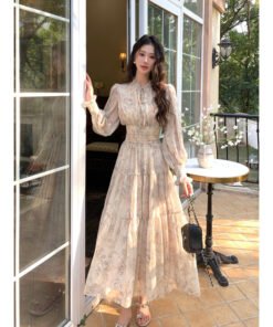 French floral chiffon dress women's spring | 8007 - Image 4