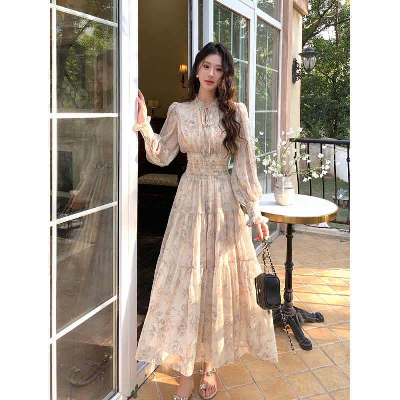 French floral chiffon dress women's spring | 8007 - Image 4