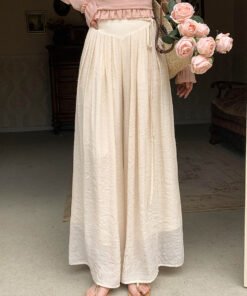 solid color tie-up high waist, thin pleated pants, draped wide leg pants, slacks, sweet | 7009