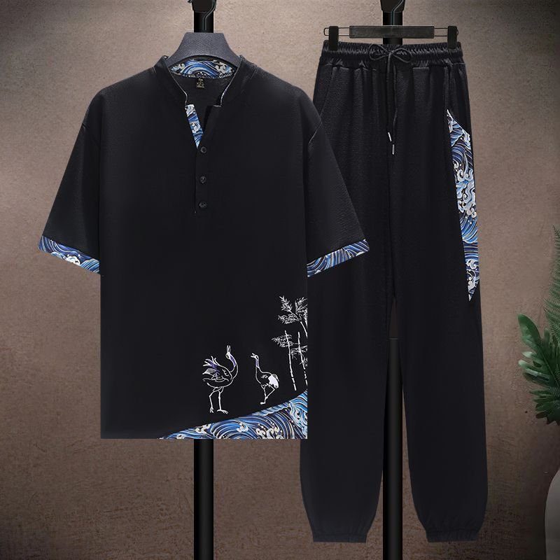 Ice silk suit men's summer thin Tang suit short sleeve casual large siz | 1108 - Image 2