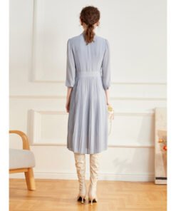 Alternative view of Diamond Imitation Chain Simple Pressed Pleated Long Skirt Long Sleeve Dress | 8010