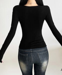 new women's temperament commuter mesh structure hollow solid color trim top | 9010 - Image 3