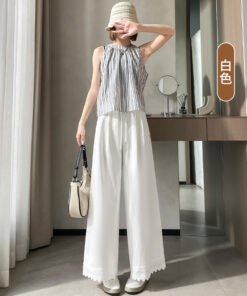 new high waist wide leg straight leg pants | 7006 - Image 7