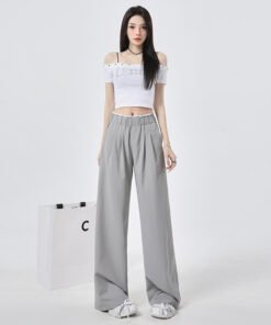 Alternative view of r lace stitching design sense of drape loose and thin wide-leg pants | 7002
