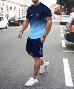 3D Digital Printing Simple Letter Gradient T-shirt Two-piece Suit Men | 1121 - Image 15