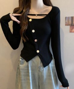 long sleeve buttons, female fat sister, slim and thin, short inner top | 9023 - Image 11