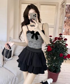 wind bow camisole top women's hakama dress fashion design sense two-piece set | 8019 - Image 3