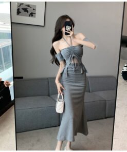 female summer pure desire style sexy halter neck tube top hip fishtail  | 1130 - Image 7