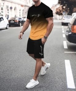 3D Digital Printing Simple Letter Gradient T-shirt Two-piece Suit Men | 1121 - Image 20