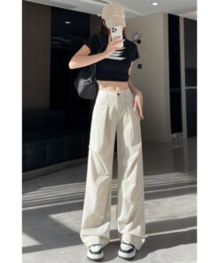 high-waisted slim design sense straight casual wide-leg pants | 7008 - Image 36
