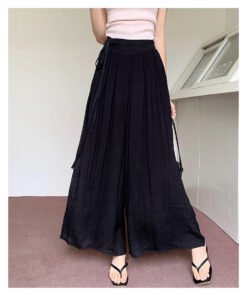 solid color tie-up high waist, thin pleated pants, draped wide leg pants, slacks, sweet | 7009 - Image 7