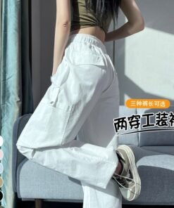 cargo pants binding, wide legs, two high-waisted slacks, sweatpants women | 7005 - Image 3