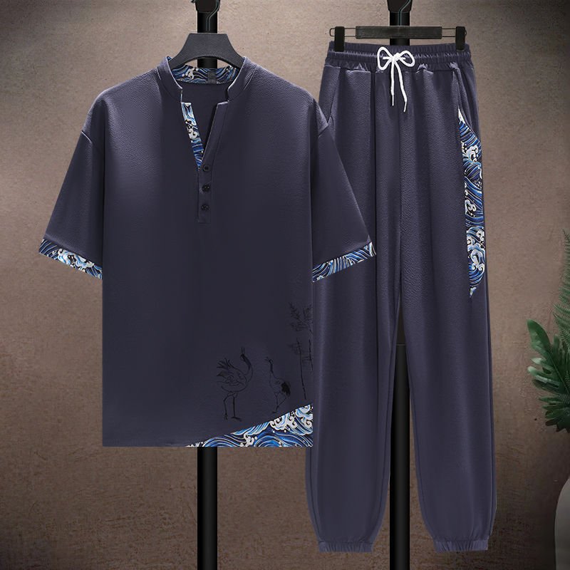 Ice silk suit men's summer thin Tang suit short sleeve casual large siz | 1108 - Image 19