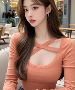 Pure Lust Sweet and Spicy Style Square Neck Cross Long Sleeve T-Shirt | 9029 - Image 4