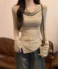Korean version of the spring and autumn new slim sexy irregular top | 9019 - Image 12