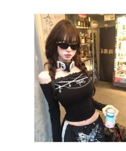 women's long sleeve slim cropped top white black | 9017 - Image 4