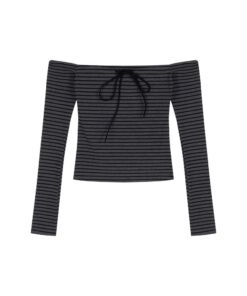 Straight neck vintage striped long sleeve t-shirt | 9003 - Image 5
