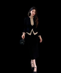 fashionable ladies black small fragrance suit skirt 8006 - Image 3