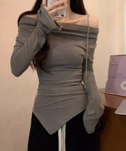 Korean version of the spring and autumn new slim sexy irregular top | 9019 - Image 8
