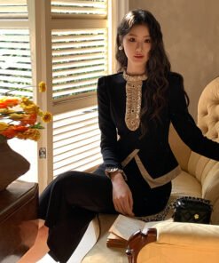 fashionable ladies black small fragrance suit skirt 8006 - Image 8