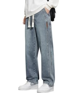 new elastic waist loose trendy straight wide leg casual long pants | 1110