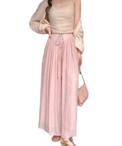 solid color tie-up high waist, thin pleated pants, draped wide leg pants, slacks, sweet | 7009 - Image 5