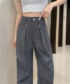 high-waisted slim design sense straight casual wide-leg pants | 7008 - Image 16